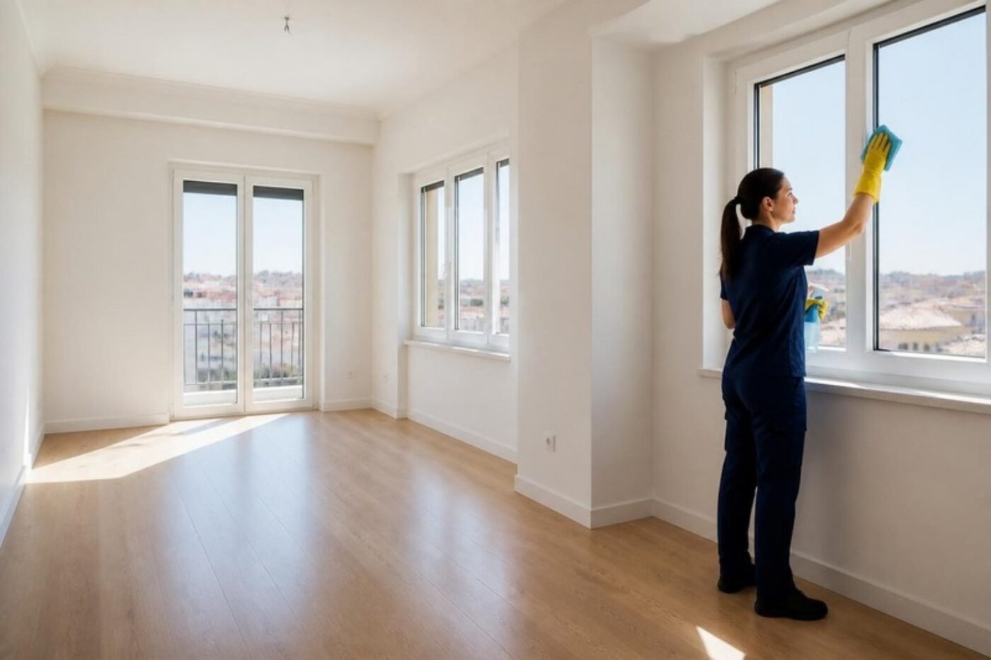 Limpeza pós-obra: limpeza de janelas num apartamento remodelado